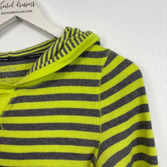 Calvin Klein Performance Quick Dry Striped Thermal Hooded Shirt Yellow Gray S - Picture 2 of 5